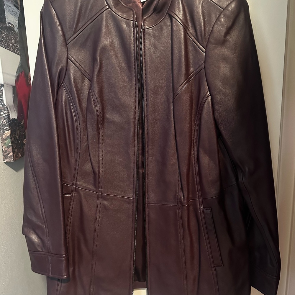 Denim&Co Brown Leather Jacket Classic Motorcycle Style